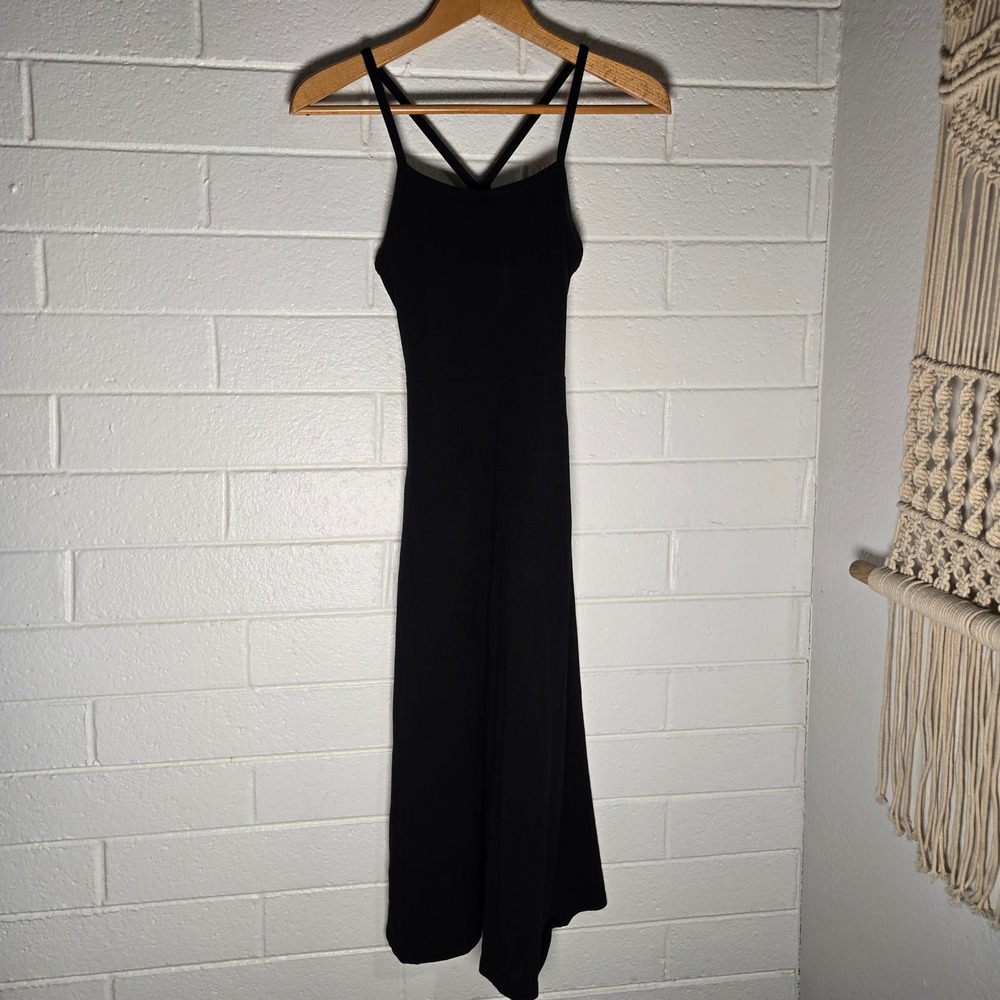 Pact Womens Midi Dress Black Organic Cotton Strappy Cross Back Pockets Active S